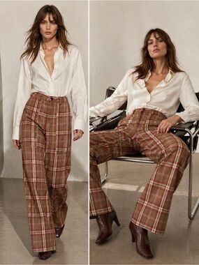 Nine:inthe:Morning Wool Plaid Wide Leg Trousers NWT $450 MSRP Italian Luxury